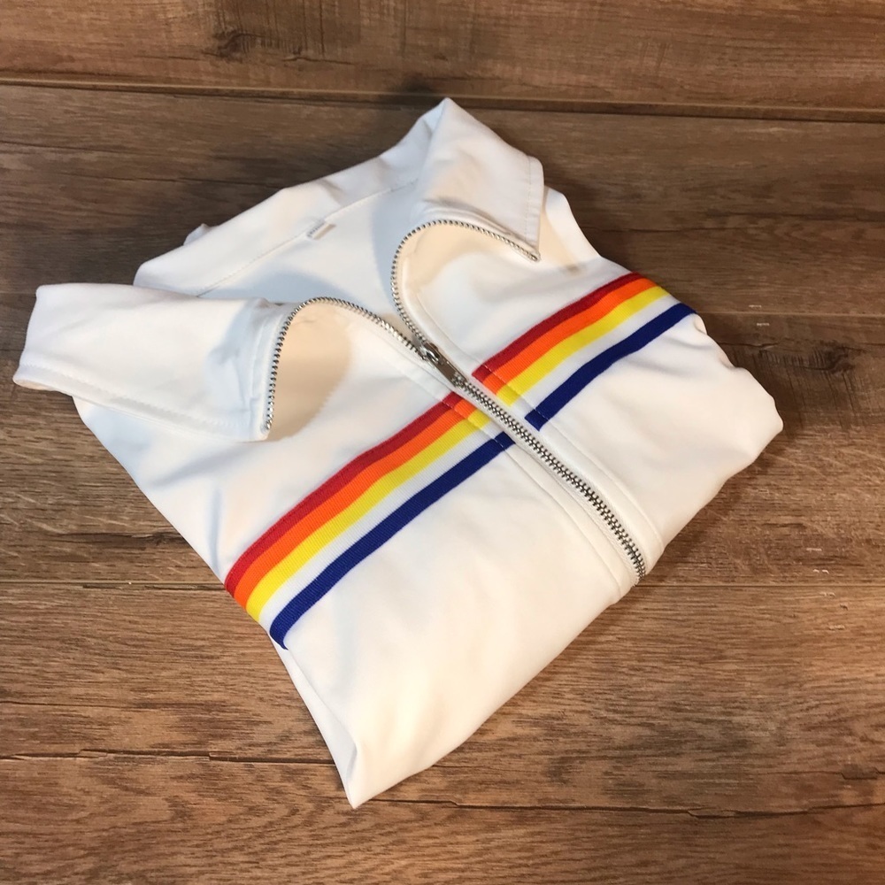 Rainbow Zip Front Crop Jersey Jacket Long Sleeve Pride - Picture 14 of 15